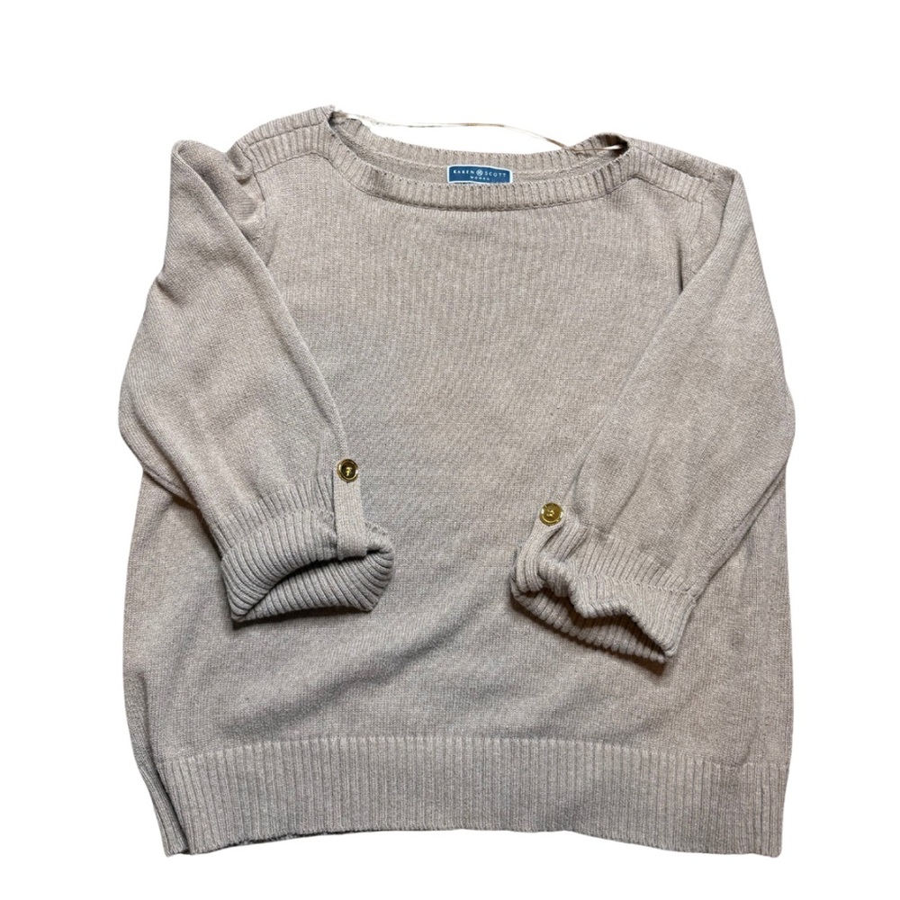 Karen Scott Plus Size 1X Camel Beige Tan Knit Sweater |Neutral Long Sleeve Top - Picture 4 of 4